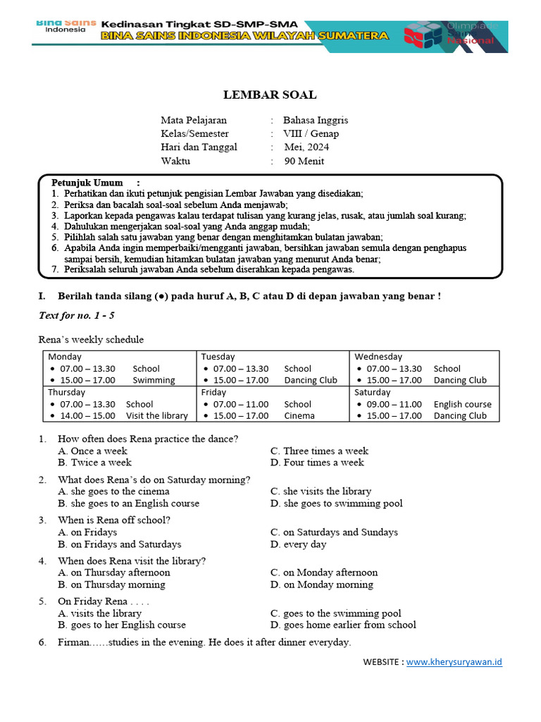 10 Contoh Soal Semester 2 Bahasa Inggris Kelas 8 yang Wajib Kamu Kuasai Sebelum Ujian Kenaikan Kelas 10 Contoh Soal Semester 2 Bahasa Inggris Kelas 8 yang Wajib Kamu Kuasai Sebelum Ujian Kenaikan Kelas