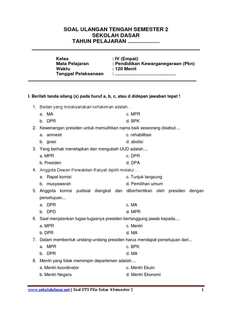 10 Contoh Soal Semester 2 Kelas 4 SD PKN Paling Sering Muncul di Ujian Beserta Kunci Jawaban