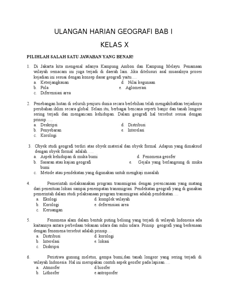 5 Contoh Soal Geografi Kelas 10 Semester 1 Wajib Dikuasai Sebelum Ujian 2026