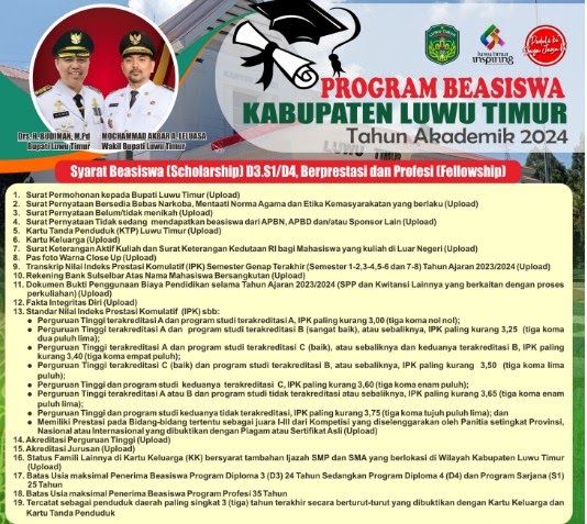 Beasiswa Luwu Timur 2025 Masih Dibuka untuk Mahasiswa Ini Persyaratan Beasiswa Luwu Timur 2025 Masih Dibuka untuk Mahasiswa Ini Persyaratan