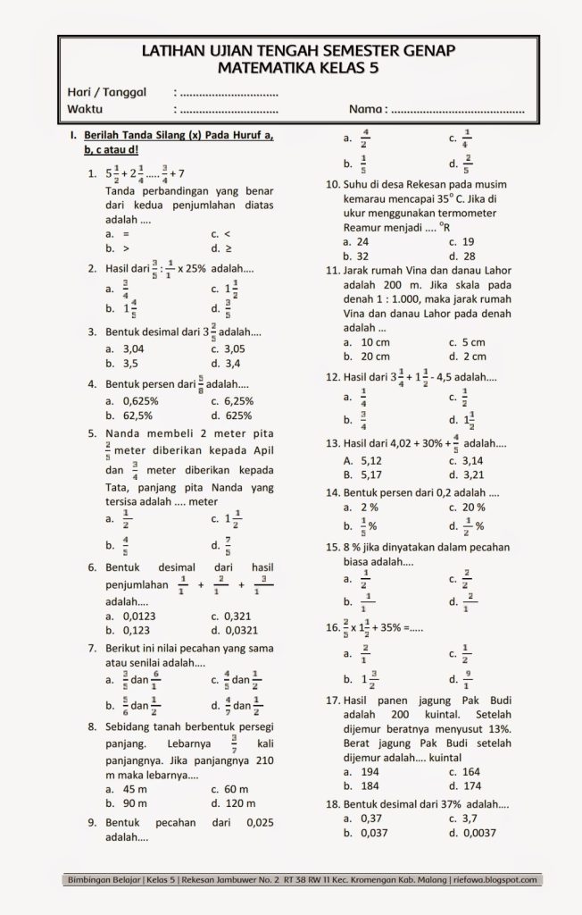 7 Bank Soal Ulangan Harian Matematika Kelas 5 Semester 2 Siap Cetak, Wajib Punya 7 Bank Soal Ulangan Harian Matematika Kelas 5 Semester 2 Siap Cetak, Wajib Punya