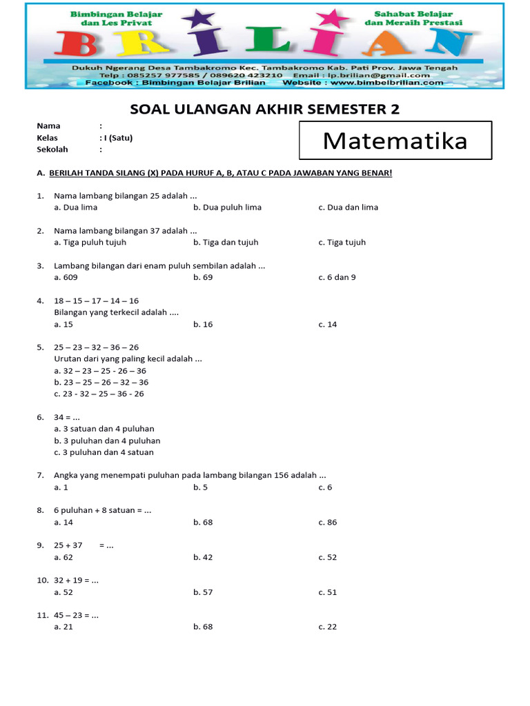 7 Contoh Soal Semester 2 Kelas 1 SD Paling Sering Muncul di Ujian, Wajib Tahu Sebelum Terlambat 7 Contoh Soal Semester 2 Kelas 1 SD Paling Sering Muncul di Ujian, Wajib Tahu Sebelum Terlambat