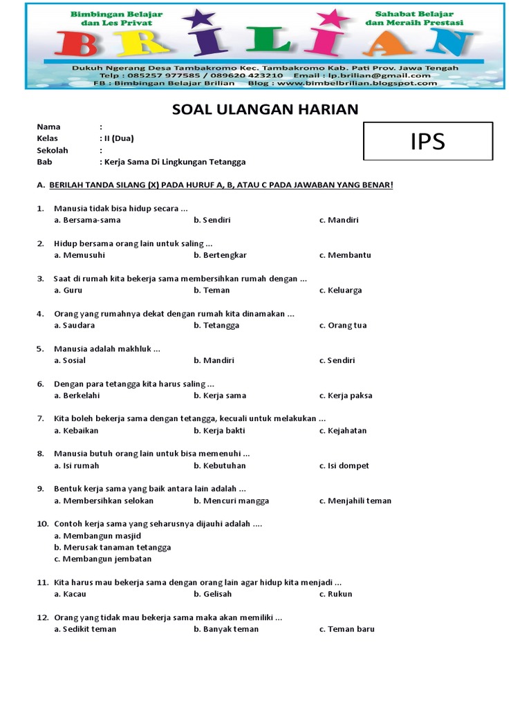 7 Contoh Soal Ulangan IPS Kelas 2 SD Semester 1 Siap Cetak yang Wajib Diketahui