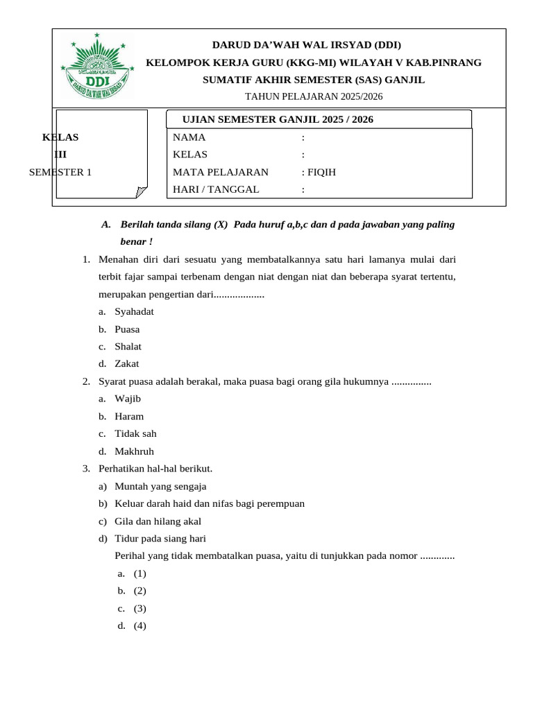 7 Soal Fiqih Kelas 3 MI Semester 1 yang Wajib Dikuasai di 2026
