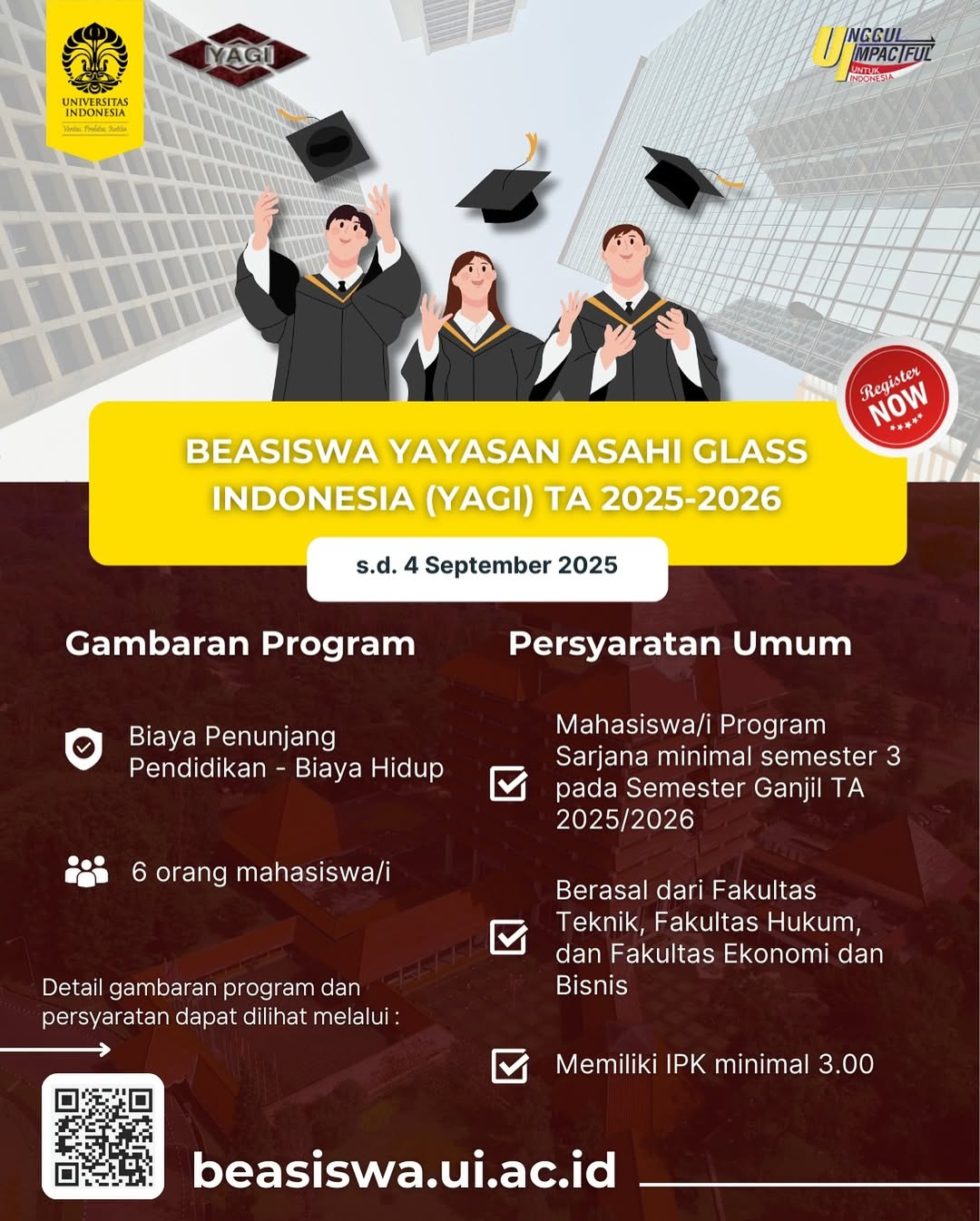 Pendaftaran Beasiswa Yayasan Asahi Glass Indonesia YAGI TA 2025-2026 Pendaftaran Beasiswa Yayasan Asahi Glass Indonesia YAGI TA 2025-2026