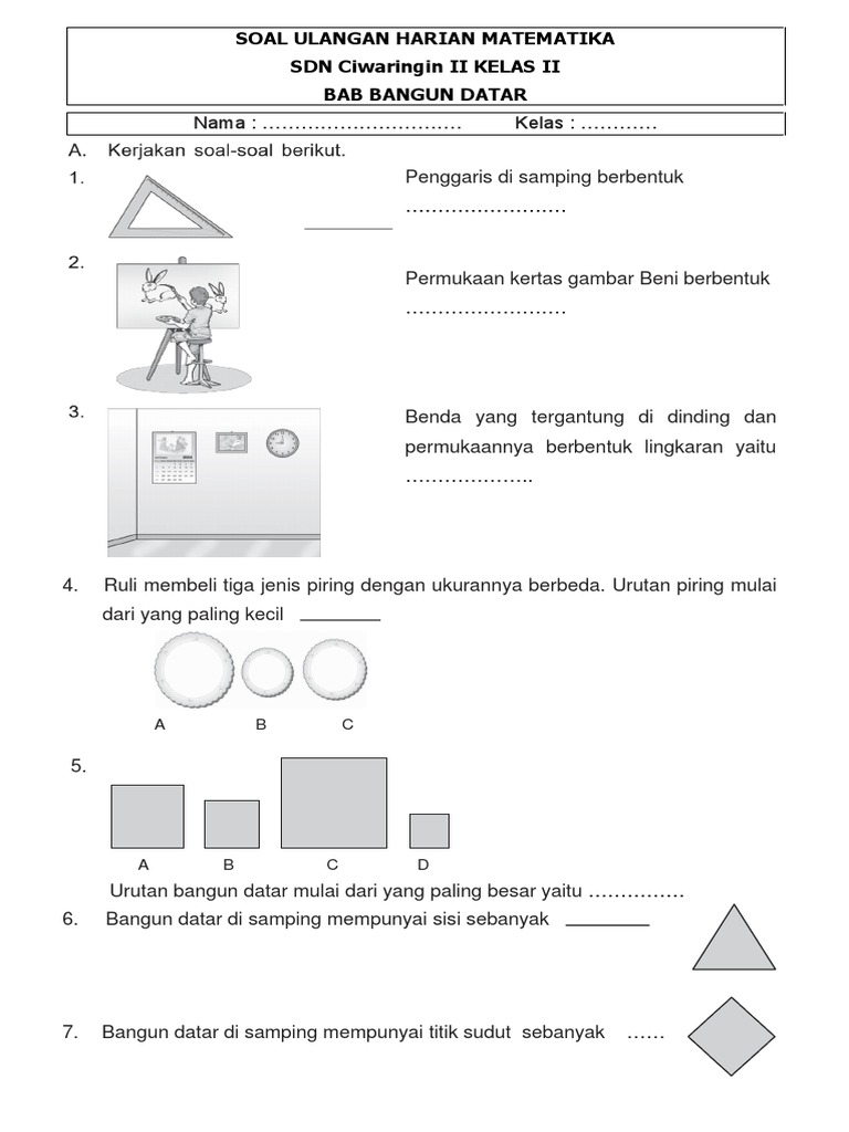 Akhirnya Tersedia 15 Contoh Soal Matematika Kelas 2 tentang Bangun Datar Beserta Kunci Jawabannya