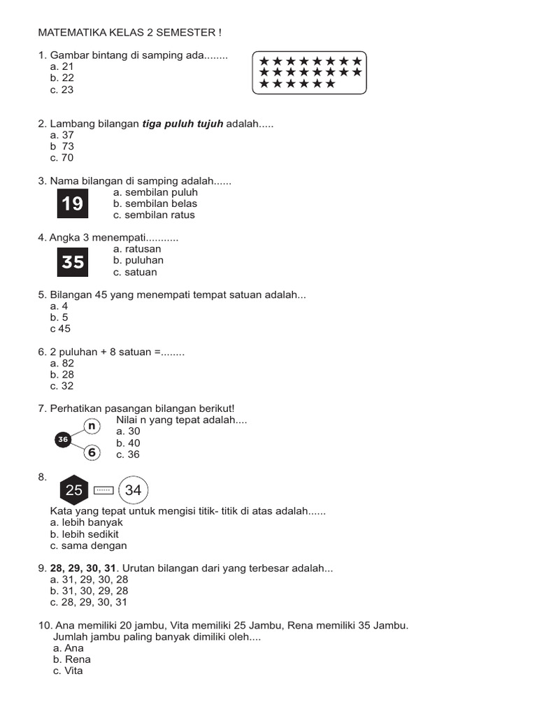 Soal Matematika Kelas 2 Semester PDF Soal Matematika Kelas 2 Semester PDF