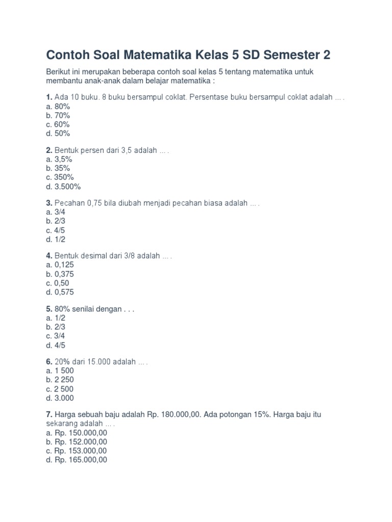 Ini Bukan Sekadar Latihan, 20 Contoh Soal Semester 2 Kelas 5 yang Sering Muncul di Ujian Akhir