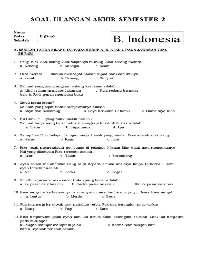 Kumpulan Contoh Soal Semester 2 Kelas 2 SD Semua Mapel yang Wajib Dilatih agar Anak Tembus Ranking Teratas Kumpulan Contoh Soal Semester 2 Kelas 2 SD Semua Mapel yang Wajib Dilatih agar Anak Tembus Ranking Teratas