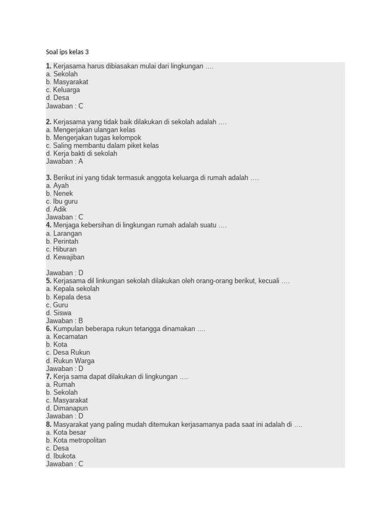 Kumpulan soal soal sd ips kelas 3 kerjasama dilingkungan tetangga yang wajib dikuasai Kumpulan soal soal sd ips kelas 3 kerjasama dilingkungan tetangga yang wajib dikuasai