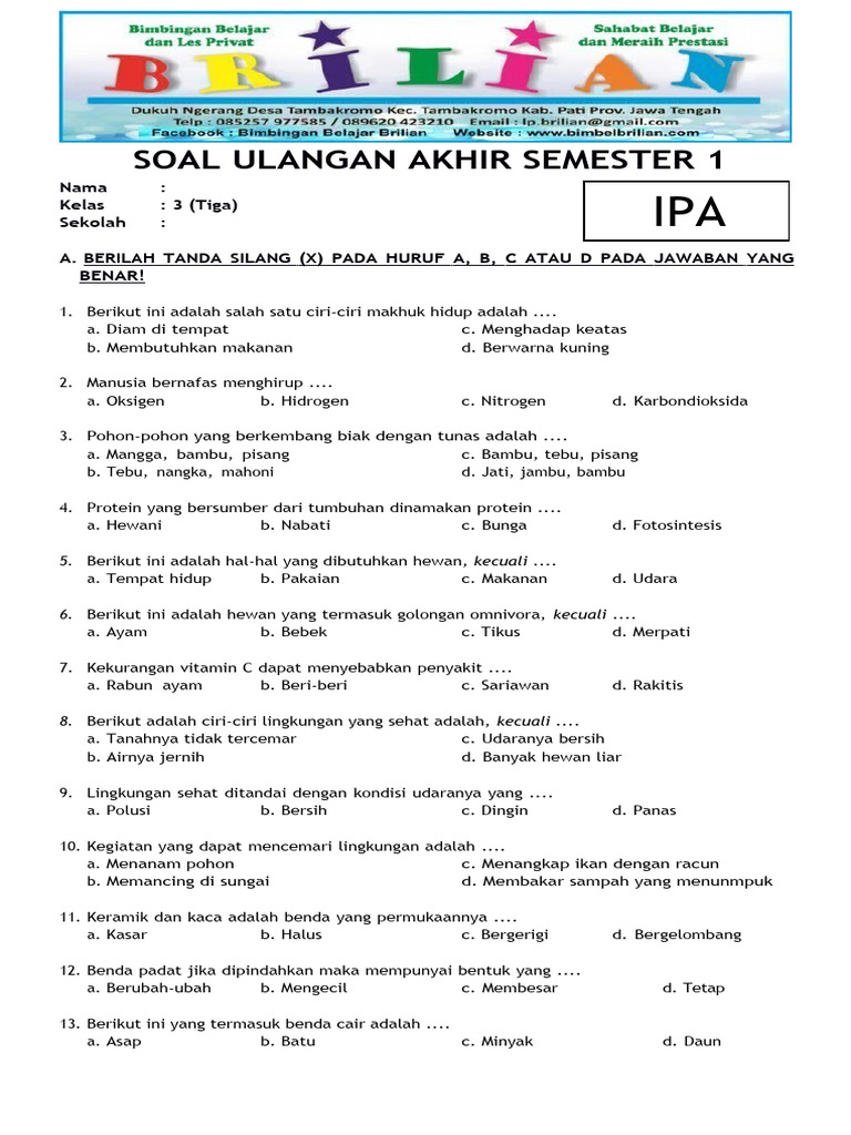 Rahasia Bank Soal Ulangan Harian IPA Kelas 3 SD Semester 2 Terungkap 30 Soal Rahasia Bank Soal Ulangan Harian IPA Kelas 3 SD Semester 2 Terungkap 30 Soal