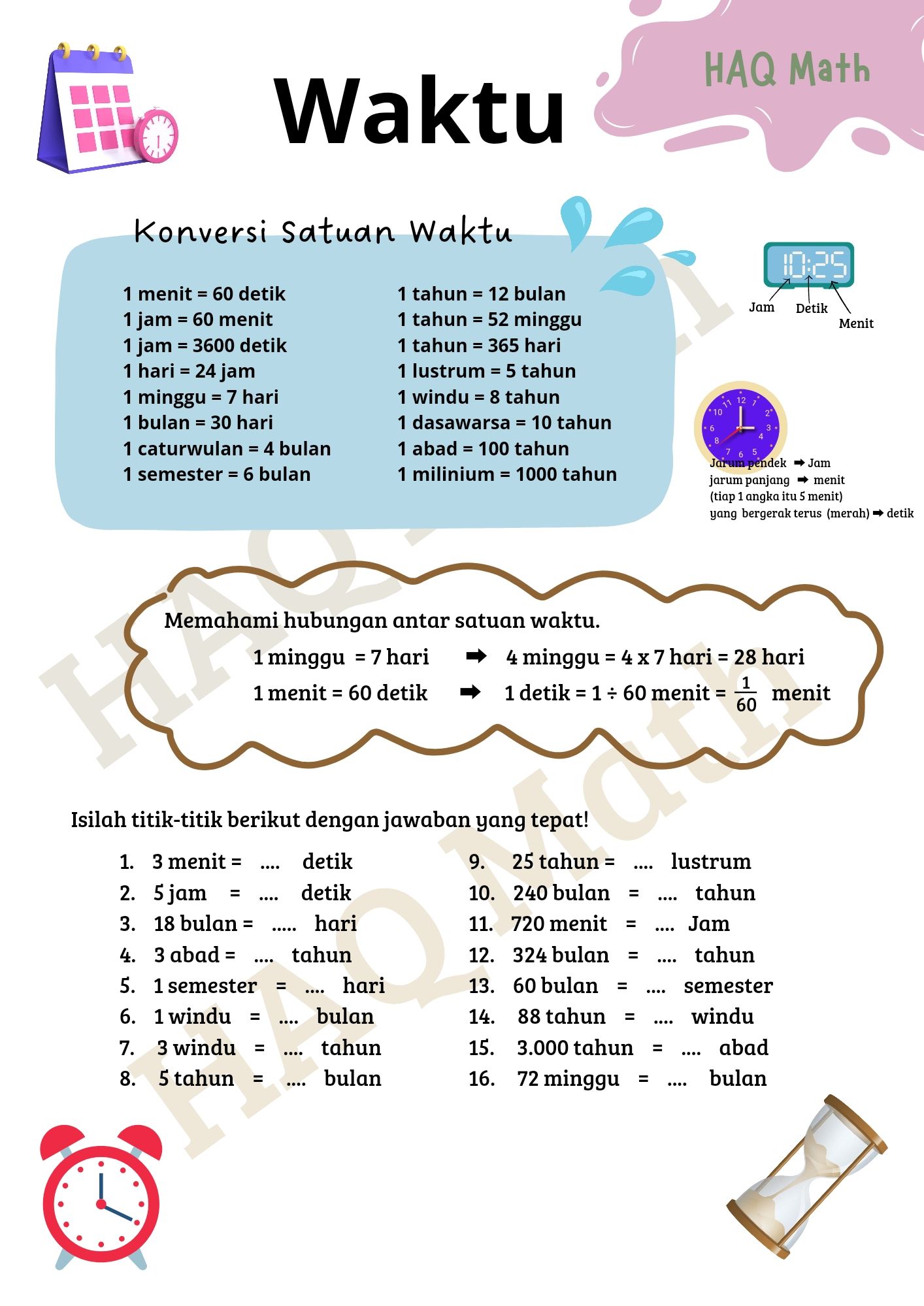Rahasia Cepat Pintar Matematika dengan Latihan Soal Satuan Waktu Kelas 2 SD Ini