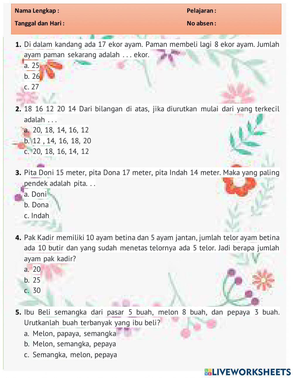 Rahasia Cepat Pintar dengan Latihan Soal SD Kelas 1 Semester 2 dan Jawaban Terbaru Rahasia Cepat Pintar dengan Latihan Soal SD Kelas 1 Semester 2 dan Jawaban Terbaru