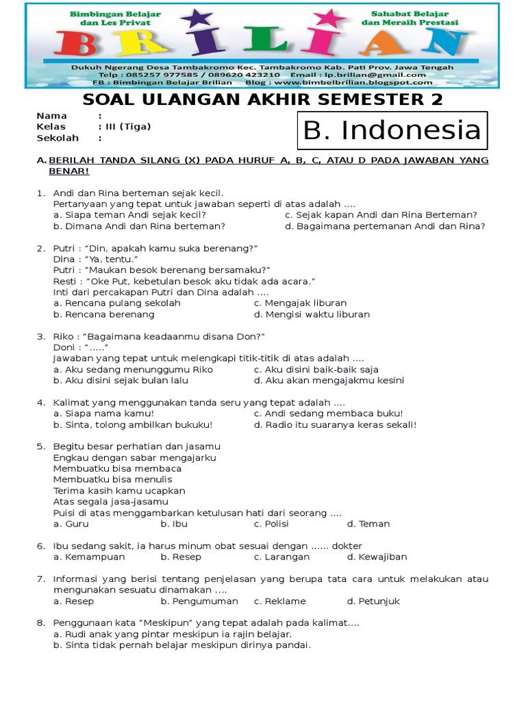 Rahasia Lolos Ujian Ternyata Ada di Kumpulan Soal Soal SD Kelas 3 Semester 2 Ini