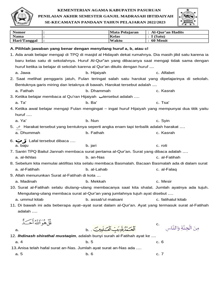 Rahasia Nilai Sempurna dengan Latihan Soal Qurdis Kelas 1 MTs Semester 2 Kurtilas Revisi