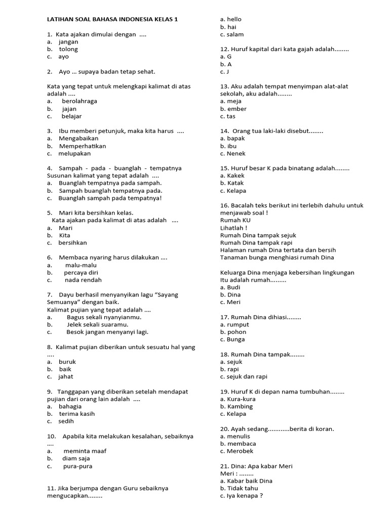 Rahasia Nilai Sempurna dengan Latihan Soal SD Kelas 1 Semester 2 Bahasa Indonesia Terbaru