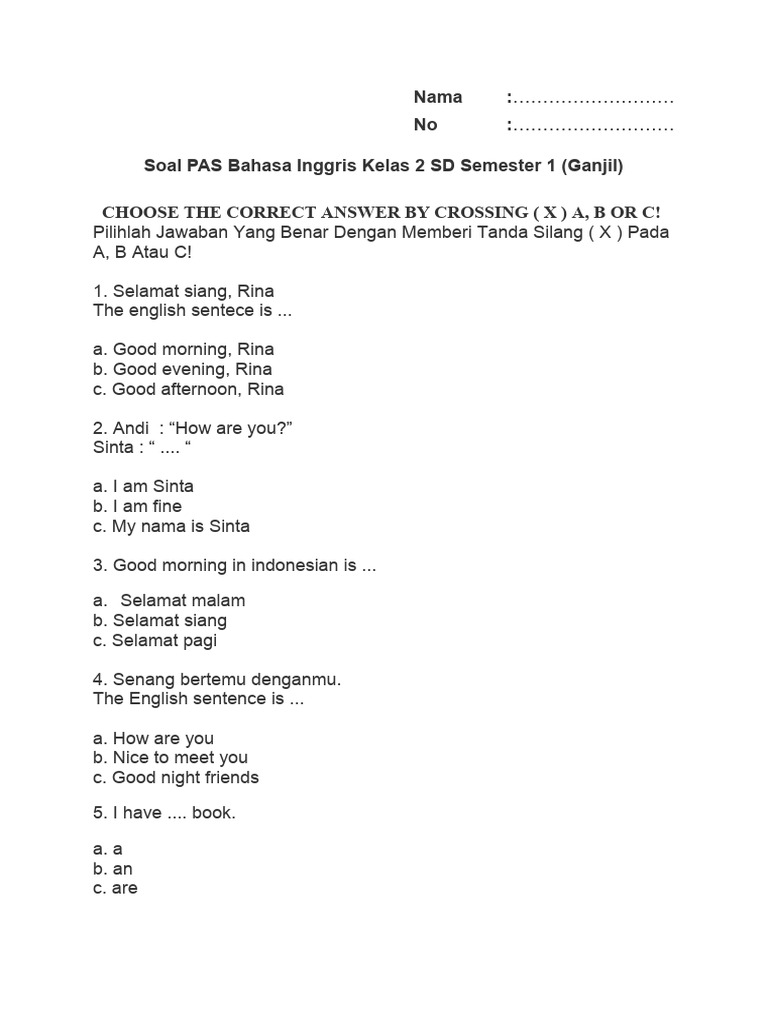 Rahasia Skor Sempurna Kerjakan Soal Bahasa Inggris Kelas 2 SD Semester 1 Terbaru Rahasia Skor Sempurna Kerjakan Soal Bahasa Inggris Kelas 2 SD Semester 1 Terbaru