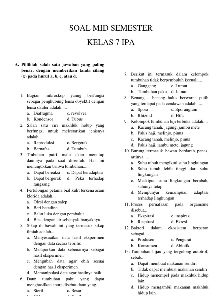 Terbukti! 7 Contoh Soal IPA Kelas 7 SMP Semester 1 yang Wajib Dikuasai Sebelum Ujian