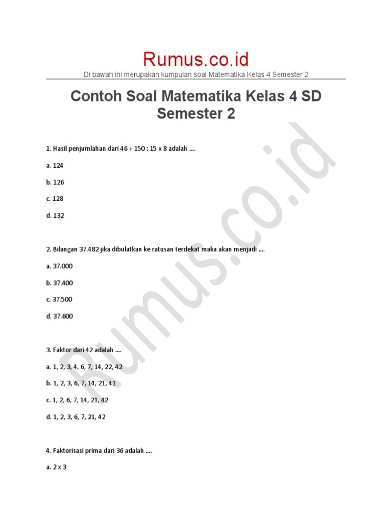 Terbukti! 7 Contoh Soal Semester 2 Kelas 4 yang Wajib Dikuasai Sebelum Ujian Besok Terbukti! 7 Contoh Soal Semester 2 Kelas 4 yang Wajib Dikuasai Sebelum Ujian Besok