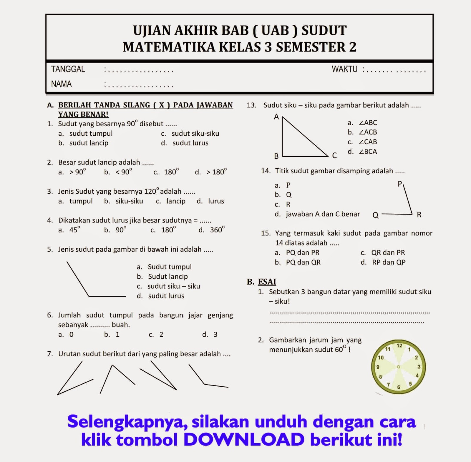 Ternyata Ini Dia Kumpulan Contoh Soal Matematika Kelas 3 KTSP Semester 2 yang Wajib Dipelajari Siswa Sebelum Ulangan