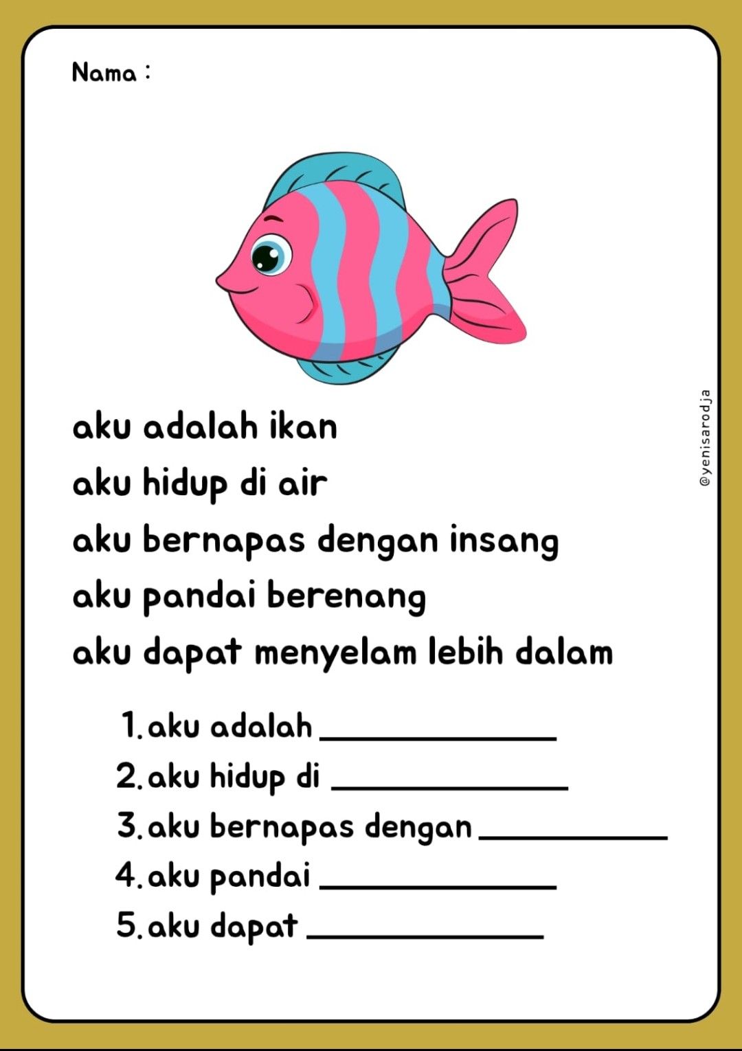 WORKSHEET Membaca Materi membaca dan menulis Materi kelas satu Ide