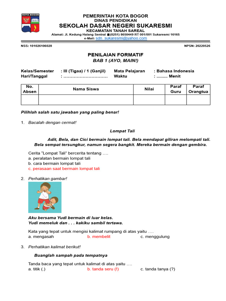 Wajib Tahu Bocoran Soal Soal SD Kelas 3 Semester 1 Dari Dinas Banyuwangi Terbaru Wajib Tahu Bocoran Soal Soal SD Kelas 3 Semester 1 Dari Dinas Banyuwangi Terbaru