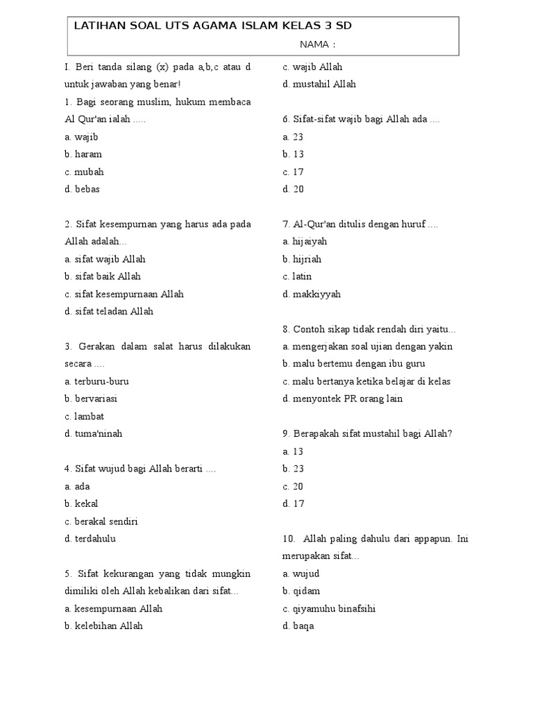 Wajib Tahu Kumpulan soal soal sd kelas 3 agama islam Terbaru untuk Persiapan Ujian