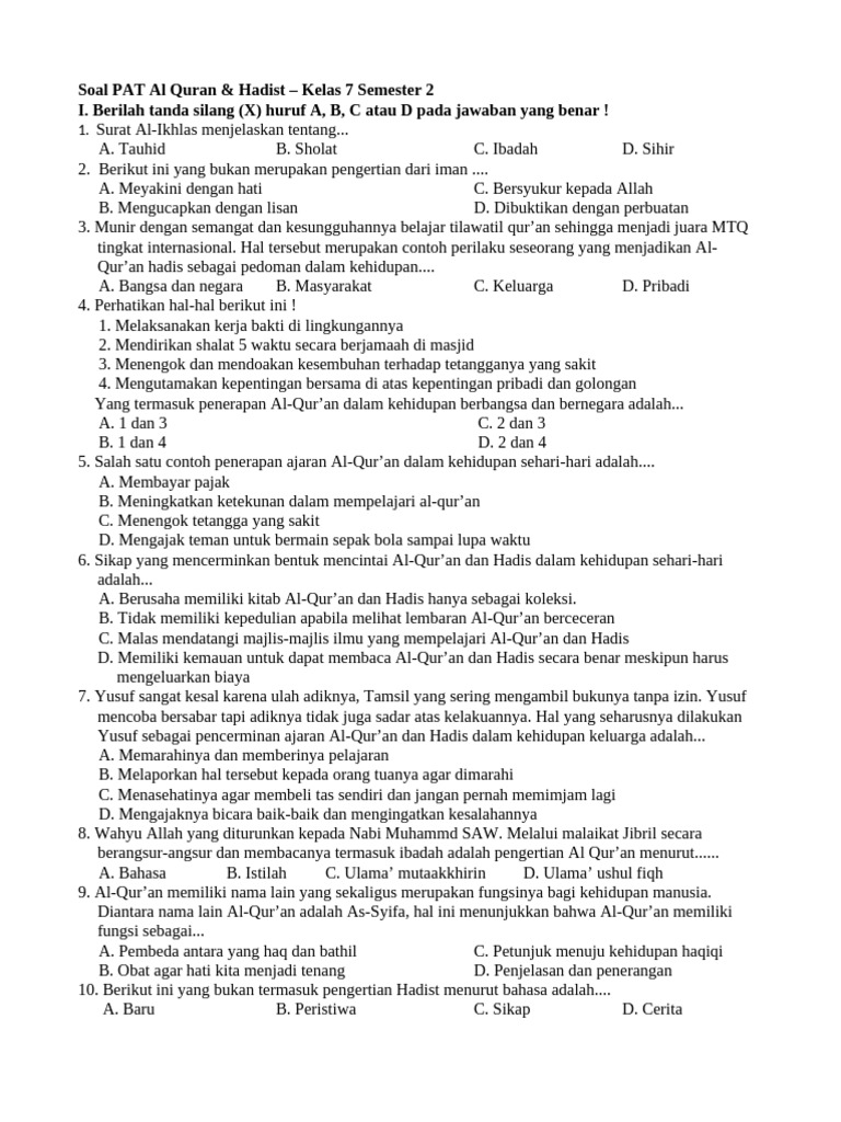 Wajib Tahu! Latihan Soal Qurdis Kelas 7 MTS Semester 2 Kurtilas Revisi Terbaru Wajib Tahu! Latihan Soal Qurdis Kelas 7 MTS Semester 2 Kurtilas Revisi Terbaru