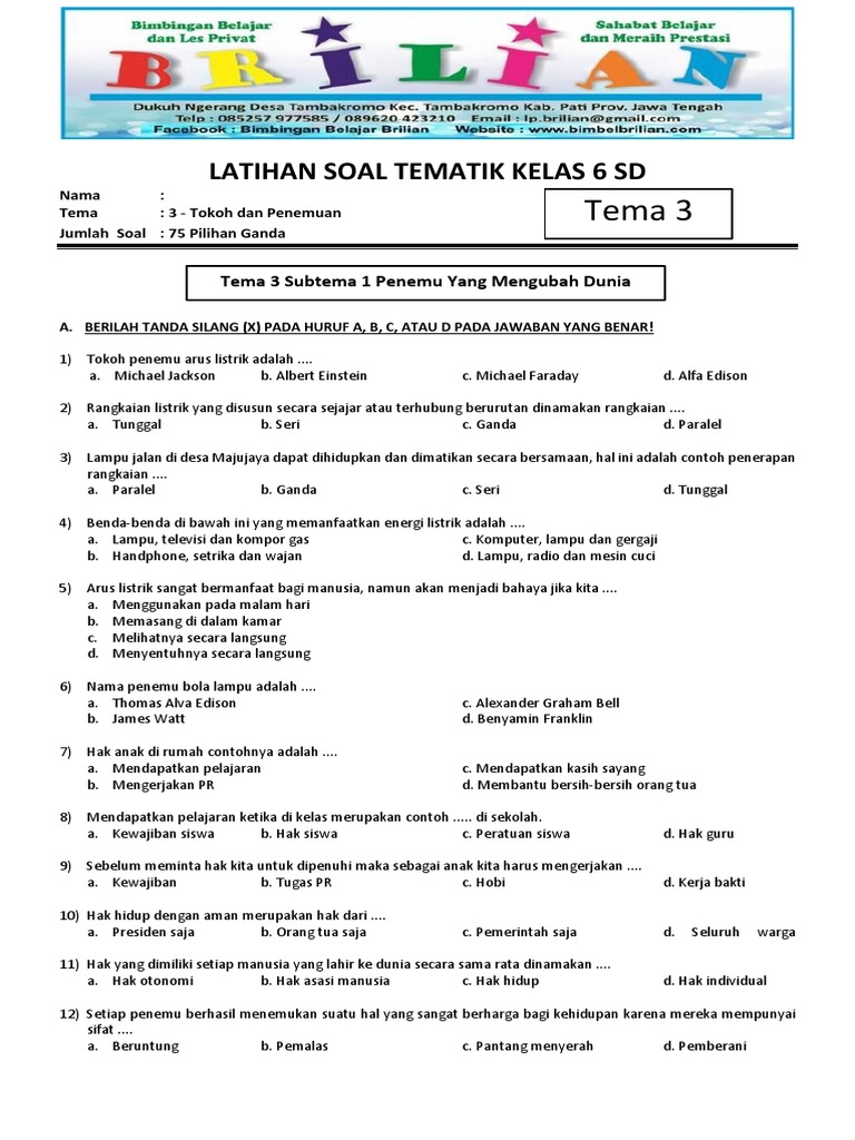 Wajib Tahu Rahasia Menjawab Soal Soal Semester 1 Kelas 6 Tema 3 Agar Nilai Sempurna