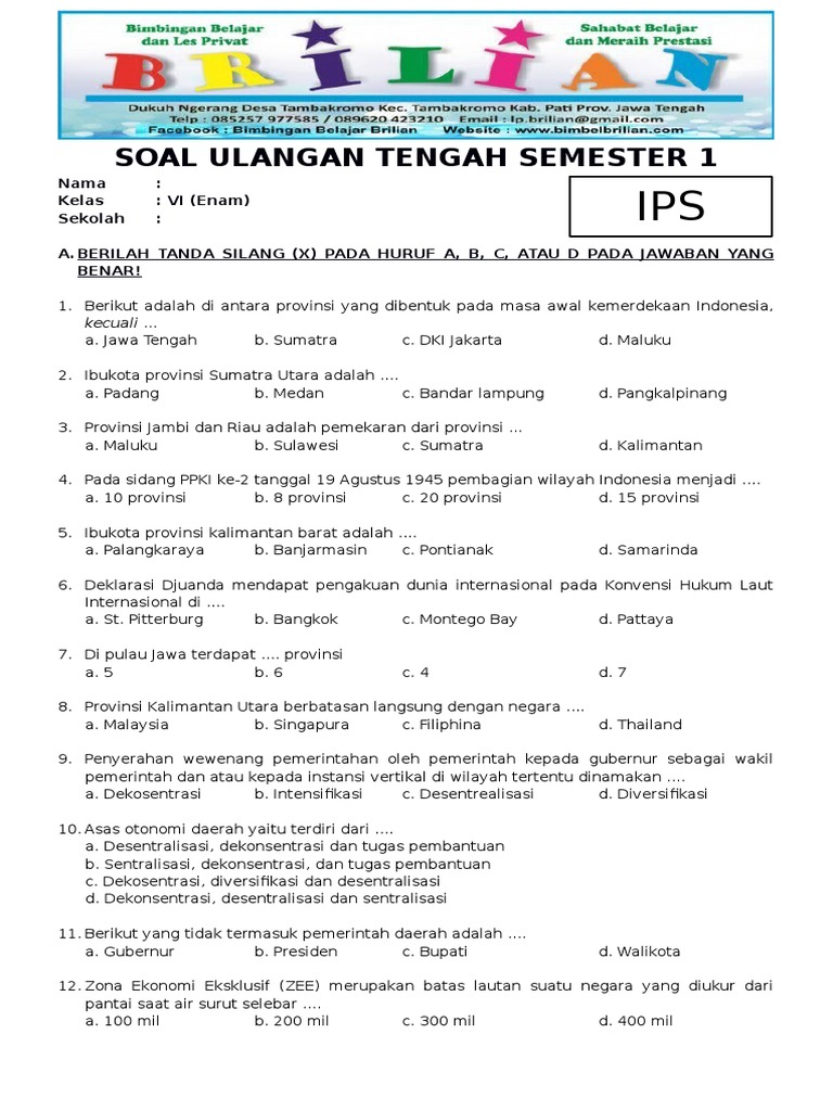 bank soal uts ips kelas 6 semester 2 bank soal uts ips kelas 6 semester 2