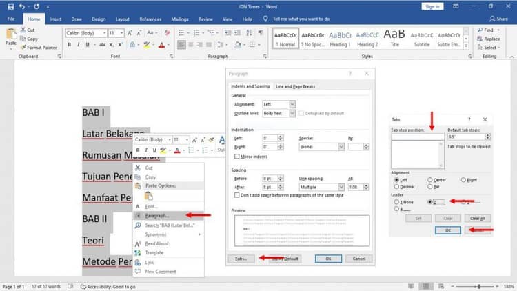cara membuat titik titik isian di word