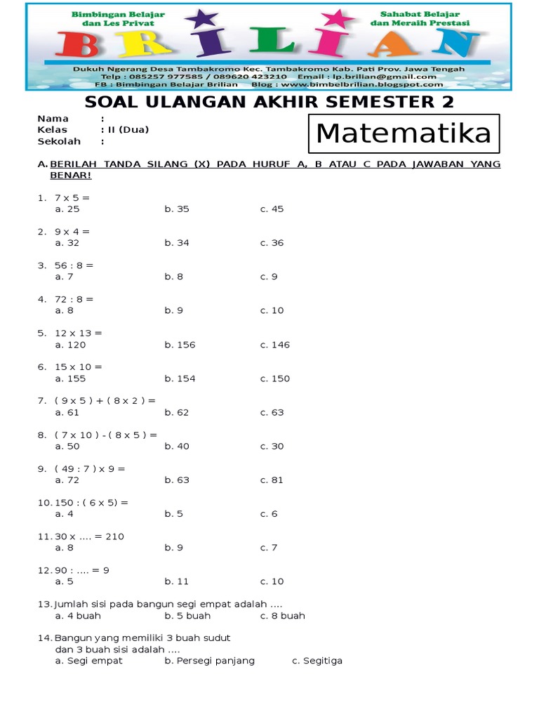10 Contoh Soal Matematika Kelas 2 SD untuk Kenaikan Kelas yang Wajib Dikuasai Sebelum Terlambat 10 Contoh Soal Matematika Kelas 2 SD untuk Kenaikan Kelas yang Wajib Dikuasai Sebelum Terlambat