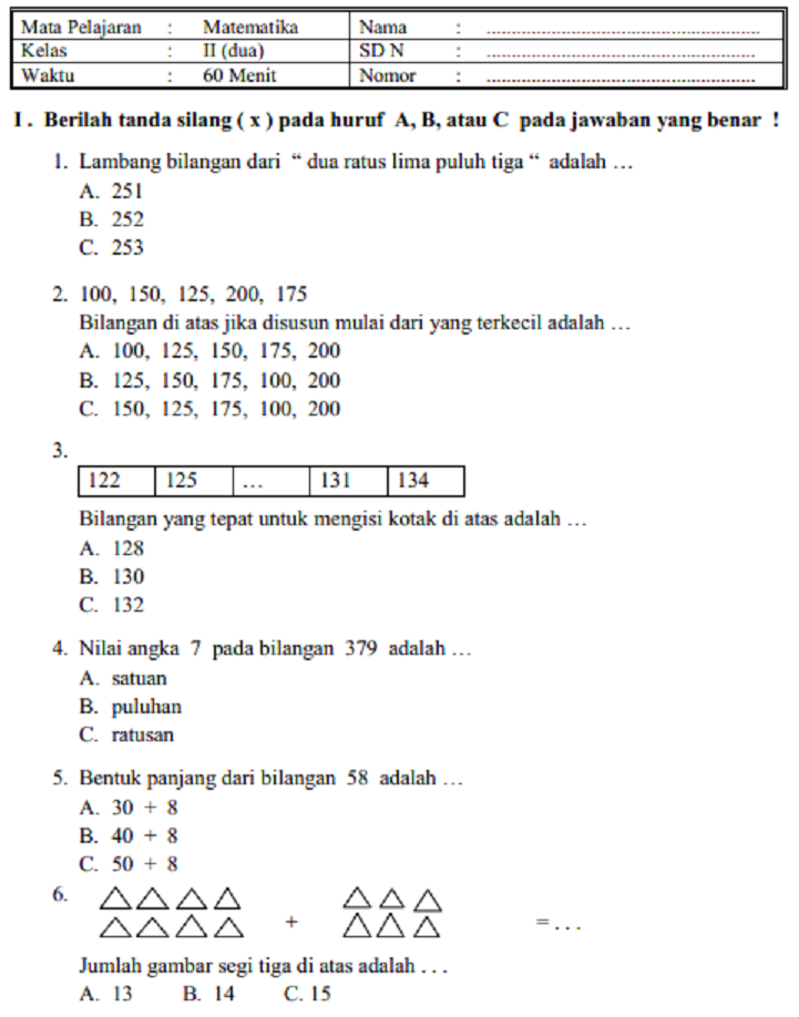 7 Contoh Soal Matematika Kelas 2 Semester 2 Kurikulum 2013 yang Sering Muncul di Ujian Kenaikan Kelas
